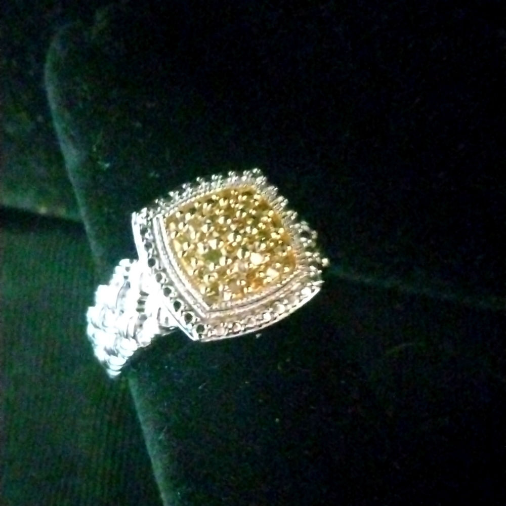 Vintage, 925 Sterling Silver Chic White And Canary Diamond Ring Women's Ring